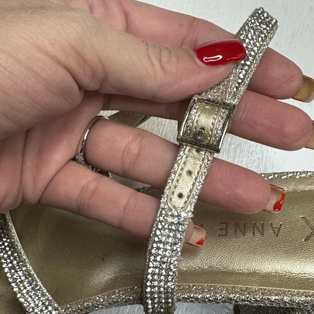 Anne Klein Gold Rhinestone Block Heel Sandals 7.5 M Ankle Strap Dress Shoes - Picture 9 of 11